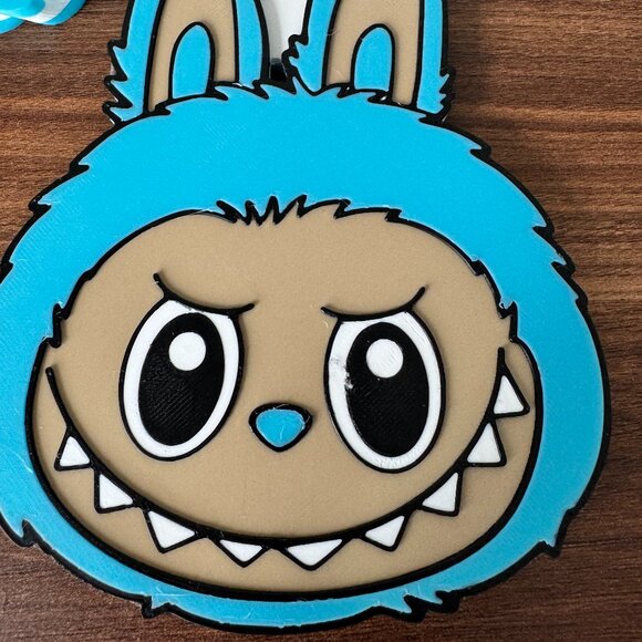 Labubu Monster 3D Printed Chain Necklace – Blue | Designer - Picture 2 of 4